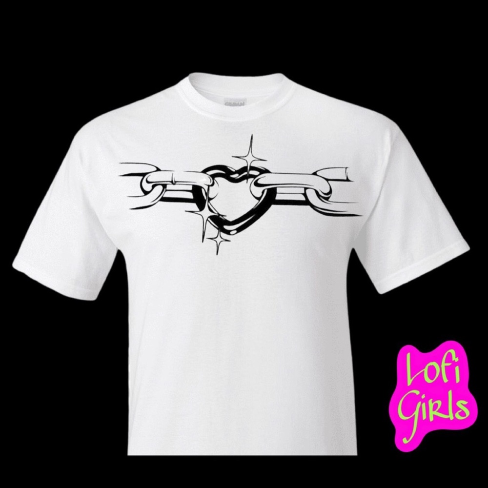 Love Locked Down Graffiti Heart Chain Custom Hand Crafted Vinyl Lofi Girls Shirt